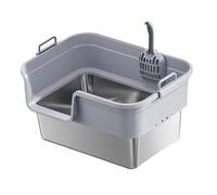 Fenteer Bac à Litière pour Chat Litière Ouverte Spacieuse avec Pelle Fabriquée en Acier Inoxydable PP Conception Ergonomique Anti Projection Adaptée Aux Chat, Gris Clair