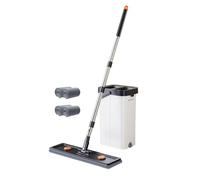 Fenteer Balai Plat et Seau Essoreur Lave-sol Vadrouille avec Tête Rotative à 360 Degrés et Manche En Acier Inoxydable Adapté pour Le Nettoyage Des Sols Durs, 40 Cm 4 Coussinets