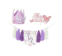 Fenteer Bannière de Demi Anniversaire Décoration Bohème avec Perles en Bois Guirlande Murale Fournitures de Fête et Bannière Souvenir Adaptée pour Anniversai, avec Chapeau et Bouchon