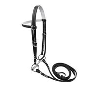 Fenteer Bride Cheval Têtière Ajustable avec Licol en PVC Embouchure Inoxydable Creuse Rênes Confortables Détachables Accessoire Équestre Moderne Adapté à L'En, L Black
