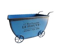 Fenteer Brouette Jardinière Chariot à Fleurs Wagon Décoratif Pot pour Plantes en Fer Robuste avec Finition Vieillie Approprié pour La Décoration Intérieure et, Bleu
