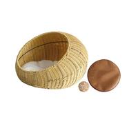 Fenteer Cat Maison lit pour Animaux de Compagnie Imitation rotin avec Coussin Amovible Autour de Toutes Saisons Respirant pour Les Chats intérieurs nid nid, Beige