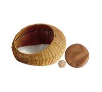 Fenteer Cat Maison lit pour Animaux de Compagnie Imitation rotin avec Coussin Amovible Autour de Toutes Saisons Respirant pour Les Chats intérieurs nid nid, Brun
