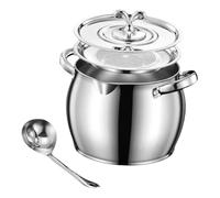 Fenteer Conteneur Passoire Huile Inoxydable Pot Stockage Multifonction Poignée Double Couvercle Cuillère Accessoire Cuisine Adapté pour Cuisine Maison, 1.5 L