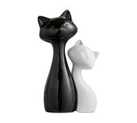 Fenteer Couple Statuettes Chats Design Élégant En Céramique Sculpture Animale Décorative Ornement Collection Décoration pour Intérieur Moderne, L Black S White