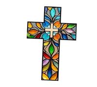 Fenteer Croix Décor Religieux Murale avec Motif Floral Plaque Murale Croix En Bois Art Acrylique 2D Panneau Plat Fonction Spirituelle Élégante Adaptée pour Sa, Style B
