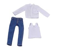 Fenteer Doll Shirt Ensemble Complet Vêtement Figurine Homme 1/12 Pantalon Veste Chemise Tissu Doux Aspect Réaliste Adapté à L'Exposition Collection Jeu Créati, Blanc