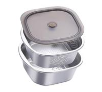 Fenteer Ensemble Bol Passoire Saladier INOX Passoire pour Pâtes Bassine de Lavage Boîte de Conservation 2 en 1 Adapté pour La Cuisine et Le Stockage des Céré, 3600 ML
