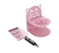 Fenteer Ensemble de Nourriture et Nettoyage pour Chat Combinant Bol surélevé et Cuillère à Litière en Acier Inoxydable Adapté pour Les Propriétaires D'Animau, Rose