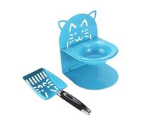 Fenteer Ensemble de Nourriture et Nettoyage pour Chat Combinant Bol surélevé et Cuillère à Litière en Acier Inoxydable Adapté pour Les Propriétaires D'Animau, Bleu