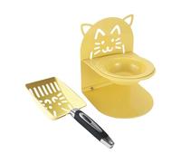 Fenteer Ensemble de Nourriture et Nettoyage pour Chat Combinant Bol surélevé et Cuillère à Litière en Acier Inoxydable Adapté pour Les Propriétaires D'Animau, Jaune