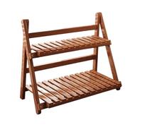 Fenteer Étagère à Plantes en Bambou Résistante à Deux Niveaux Présentoir Élégant pour Fleurs et Décoration Solution de Rangement Optimale Adapté pour Intérie, Marron Foncé 50 Cm