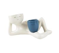 Fenteer Figure de Jardin en Résine avec Pot à Fleurs Doubles pour Décoration Intérieure, avec Planteur Bleu
