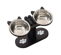 Fenteer Gamelle surélevée Chat Gamelle Double Bol surélevé Chat Support Nourriture Support Bois Acier Inoxydable Facile à Nettoyer Convient à Chatons Repas Ma, Noir
