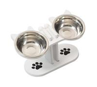 Fenteer Gamelle surélevée Chat Gamelle Double Bol surélevé Chat Support Nourriture Support Bois Acier Inoxydable Facile à Nettoyer Convient à Chatons Repas Ma, Blanc