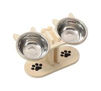 Fenteer Gamelle surélevée Chat Gamelle Double Bol surélevé Chat Support Nourriture Support Bois Acier Inoxydable Facile à Nettoyer Convient à Chatons Repas Ma, Bois
