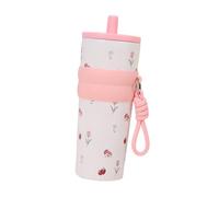 Fenteer Gourde Isotherme Bouteille D'Eau Gobelet de Tasse à Boire Mug Thermique de Grande Capacité avec Cordelette Anti-fuite Adaptée pour Pique-niques, Blanc et rose