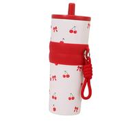 Fenteer Gourde Isotherme Bouteille D'Eau Gobelet de Tasse à Boire Mug Thermique de Grande Capacité avec Cordelette Anti-fuite Adaptée pour Pique-niques, Blanc et rouge