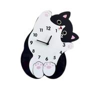 Fenteer Horloge Murale Chat Dessin animé, silencieuse et sans, Adorable décoration Murale pour café, Maison, Magasin, Bureau, Salle à Manger, Pas de Queue Pivotante, 30cmx25cm