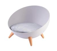 Fenteer Lit de Chat surélevé Canapé Animal Domestique Fauteuil Chat Tabouret Chaise Coussin Peluche Doux Amovible Résine PP Design Moderne Nordique Adapté Aux, Pieds en Grain de Bois