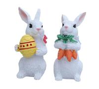 Fenteer Lot de 2 figurines de lapins de Pâques décoratives, sculptures de lapins printanières, figurines d'animaux pour les fêtes