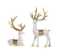 Fenteer Lot de 2 statues de rennes, sculptures pour amoureux des cerfs, ornements, cadeaux, figurines de cerf modernes, artisanat pour table, anniversaire,