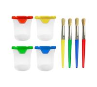 Fenteer Lot de 4 gobelets de peinture anti-éclaboussures et pinceaux, gobelets à eau, fournitures de peinture créatives pour l'artisanat des enfants