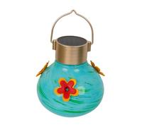 Fenteer Mangeoire à Oiseaux Suspendue en Verre à Main avec Lumières Solaires Résistante Aux Abeilles Étanche Design Moderne Pratique pour Jardin Terr, Bleu