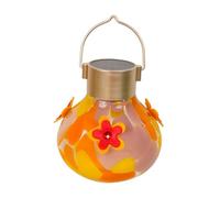 Fenteer Mangeoire à Oiseaux Suspendue en Verre à Main avec Lumières Solaires Résistante Aux Abeilles Étanche Design Moderne Pratique pour Jardin Terr, Jaune