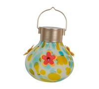 Fenteer Mangeoire à Oiseaux Suspendue en Verre à Main avec Lumières Solaires Résistante Aux Abeilles Étanche Design Moderne Pratique pour Jardin Terr, Bleu Jaune