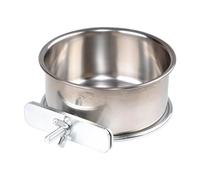 Fenteer Mangeoire Oiseau Tasse Nourrissage Parrot Récipient Eau Acier Inoxydable avec Support Facile à Nettoyer Adapté pour Cage Oiseaux Animal Domestique, Diamètre 12cm