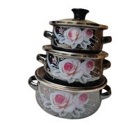 Fenteer Marmites à Soupe En émail 3 Pièces avec Double Poignée, Pratiques avec Couvercle, Marmites de Cuisson