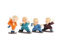 Fenteer Pack de 4 Petit Bouddha Moine Statue Figurine Résine Kung Fu Shaolin Moine Statue Bouddhiste Décoratif Moine Figure - Style 2