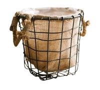 Fenteer Panier à Fleurs Tressé en Fer avec Poignée pour Décoration de Plantes Rangement Vintage en Toile de Jute Idéal pour Salon Chambre et Balcon, S