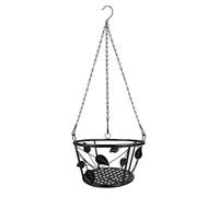 Fenteer Panier Suspendu pour Plantes, Support pour Pots de Fleurs, Ornement en Fer avec Trou de Drainage, Chaîne de pour Plantes, pour Une, Noir