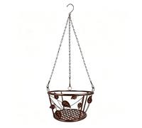 Fenteer Panier Suspendu pour Plantes, Support pour Pots de Fleurs, Ornement en Fer avec Trou de Drainage, Chaîne de pour Plantes, pour Une, Brun