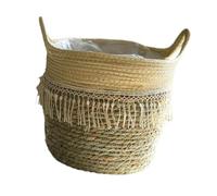 Fenteer Panier Tissé pour Plantes, Accessoire de Décoration, Pot à Fleurs avec Poignées et Pompons pour Espace Intérieur, 25cmx25cm