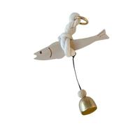 Fenteer Pendentif en Bois Ornement Suspendu Décoration Murale Poisson Sculpté Art Mural avec Corde en Coton Adapté pour La Maison Le Salon Le Bureau, S with Bell