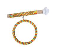 Fenteer Perchoir Oiseau Jouet Balançoire Support Bois Corde Fonction Grignotage Convient Aux Perroquets Canaris Perruches Oiseaux Domestiques, Orange Jaune