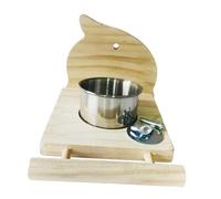 Fenteer Perchoir pour Oiseaux avec Mangeoire en Acier Inoxydable et Bois pour Perruches et Perroquets Accessoire de Cage Stable et Adapté Aux Perroqu, Oiseau