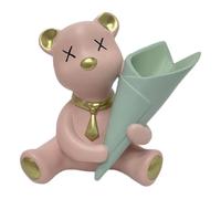 Fenteer Petit Vase Ours Figurine Sculptée Résine Porte-Fleurs Ornement Décoratif Table Salon Adapté pour Cadeau Saint-Valentin Décoration Intérieure, Rose