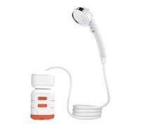 Fenteer Portable Douche Camping Pompe Électrique Multifonction avec Éclairage d'urgence Fabriquée en PP PVC Étanche Adaptée à La Douche Extérieur, Orange et Blanc