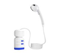 Fenteer Portable Douche Camping Pompe Électrique Multifonction avec Éclairage d'urgence Fabriquée en PP PVC Étanche Adaptée à La Douche Extérieur, Bleu et Blanc