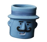 Fenteer Pot de Fleurs Jardinière en Céramique Cache-Pot de Dessin Animé Vase Mignon avec Trou de Drainage pour Plantes D'Intérieur Approprié pour La Décorati, Homme Bleu