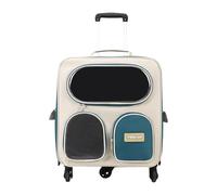 Fenteer Sac de Transport pour Chat Format Valise à roulettes et Sac à Dos de Bagage pour Animal Domestique avec Design Polyvalent et Tige Télescopique, Vert Bleu