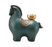 Fenteer Statue Cheval Ornement Animal Sculpture Résine Contemporaine avec Finition Soignée pour Bureau Salon Chambre Décoration Cadeau Maison Cabinet Table, Tête inférieure verte