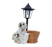 Fenteer Statue de Jardin Figurine de Chien Lumière Solaire Sculpture Ornementale Décoration en Résine Convenant pour Patio Cour Porche et Pelouse, Blanc