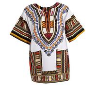 Fenteer T-Shirt Africain Homme Malloom Chemise Slim Fit Manche Courtes Occasionnels Haut Chemisier - Jaune, Unique