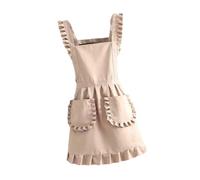 Fenteer Tablier Rétro Volanté Femme Inspiré Servante avec Poches avant Conçu En Polyester Souple Ajustable pour Cuisine Pâtisserie Ménage Tenue Cosplay Restau, Beige