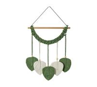 Fenteer Tapisserie En Macramé Tenture Murale Décoration Bohème Art Mural Pendentif Tissé En Corde de Coton et Bois Adaptée pour Le Salon La Chambre et Le Bure, Vert
